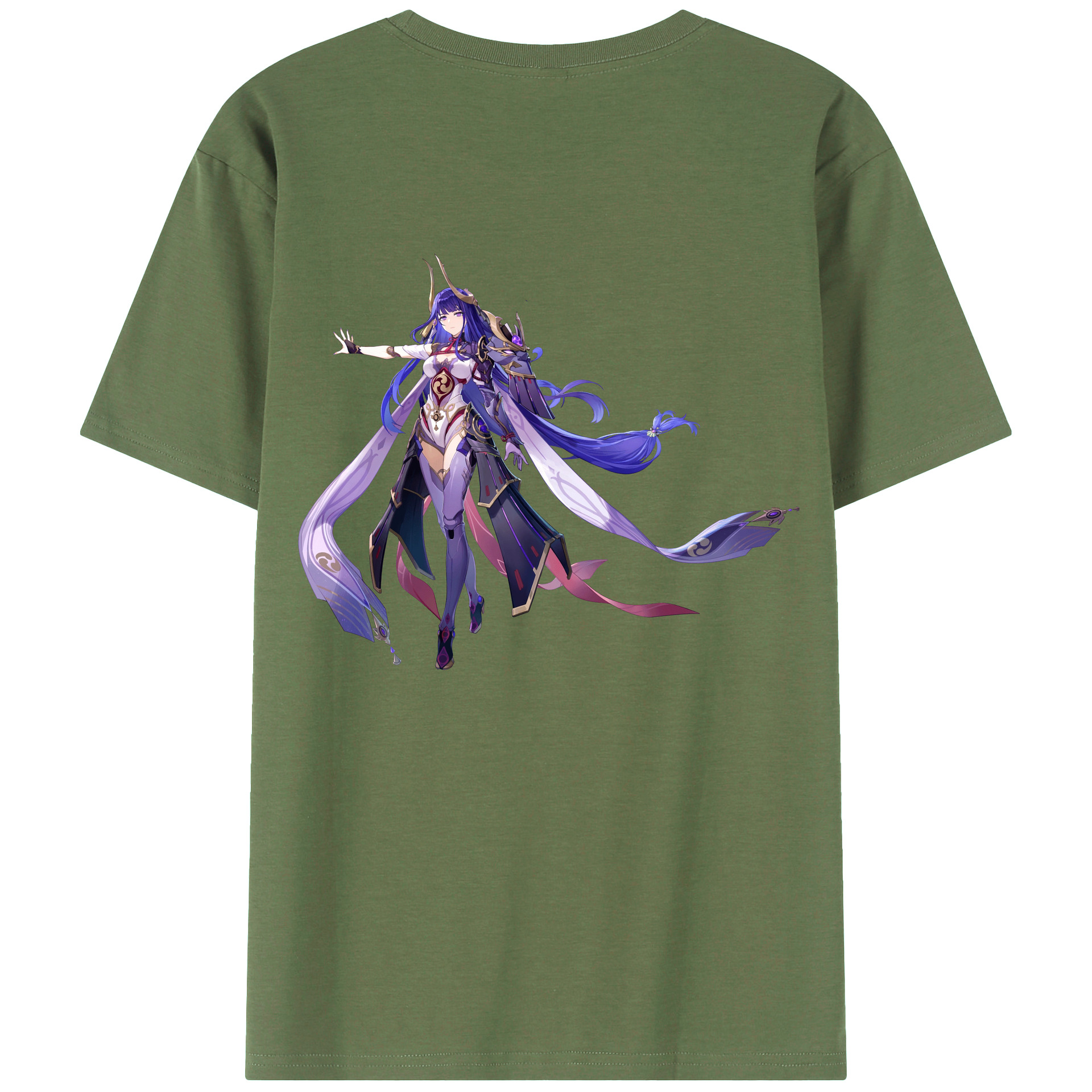 げんし神 雷電将軍 らいでんしょうぐん genshin Raiden Shogun 綿100％ メンズ半袖Tシャツ（バックプリント） 通気性
